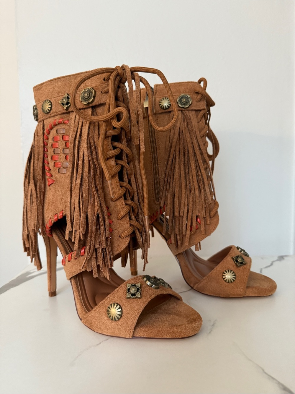 Azalea Wang Salgado Fringe Gladiator Stiletto Sandals